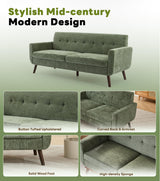 Tbfit 77.2" W Linen Sofa Couch, Mid Century Modern Decor Loveseat Couches for Living Room, Button Tufted Upholstered Small Couch for Bedroom, Solid, and Easy to Install Love Seats Furniture, Green Tbfit