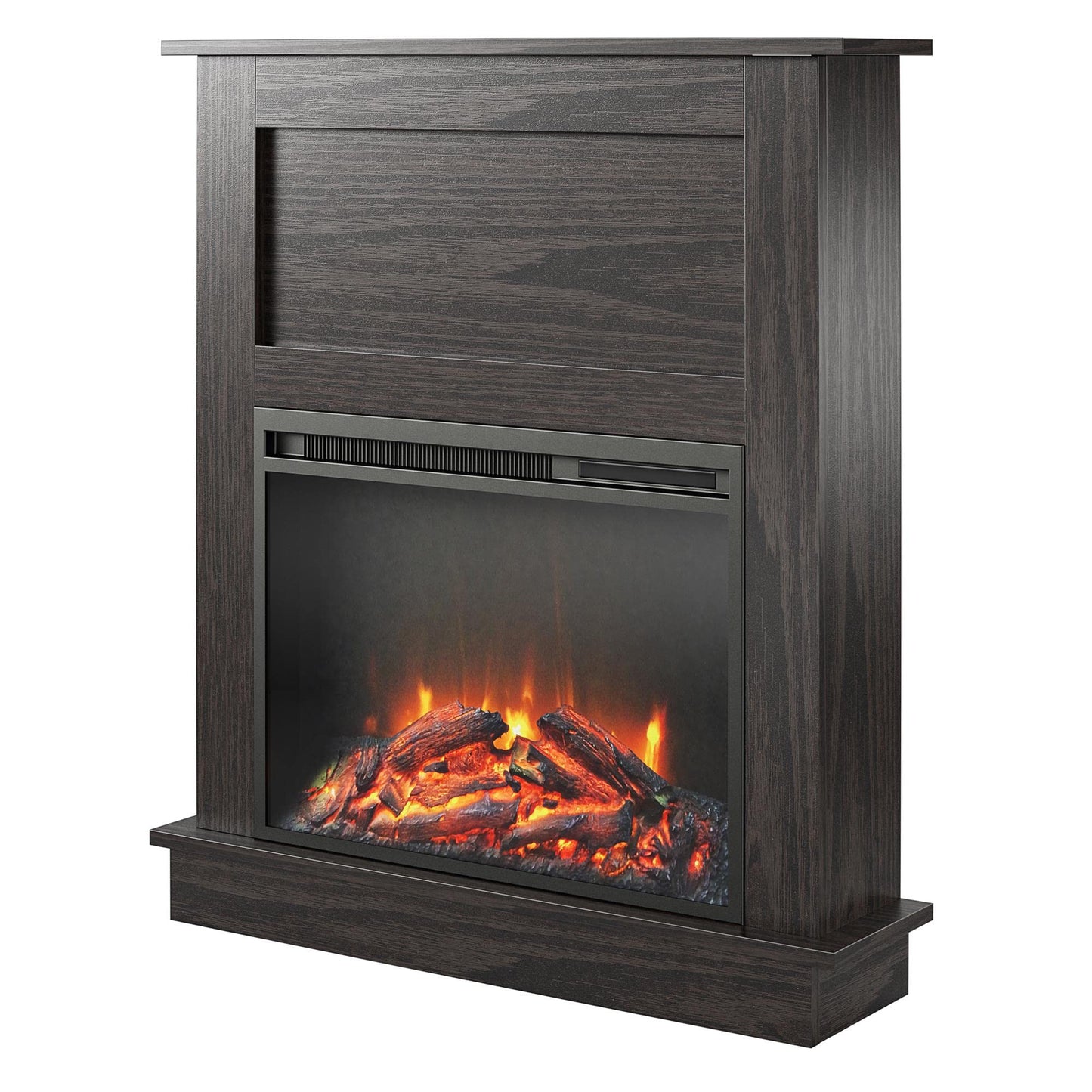 Ameriwood Home Ellsworth 32 Inch Electric Fireplace with Mantel, Replaceable Fireplace Insert Heater, Remote Control, Timer, Realistic Log and Flame Effect, For the Living Room or Bedroom, Espresso