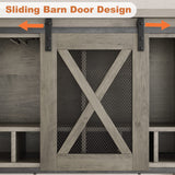 IDEALHOUSE Buffet Storage Cabinet Farmhouse Wine Cabinet Coffee Bar Table with Wine Glass Rack and Storage, Wood Buffets and Sideboards with Barn Mesh Door for Kitchen, Dining, Living Room, Grey IDEALHOUSE