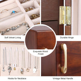 Kendal Wooden Jewelry Box for Women, Wooden Jewelry Organizer, 4-Layer Jewelry Organizer Box with Side Door, Single Door Jewelry Holder Organizer for Earrings, Necklaces, Rings Kendal