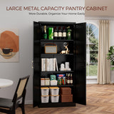 Kubohogar 71" Tall Metal Pantry Cabinet, Black Kitchen Pantry Storage Cabinet with 4 Adjustable Shelves and Gold Handles, Cupboard for Kitchen, Dining Room, Living Room, Bathroom Kubohogar