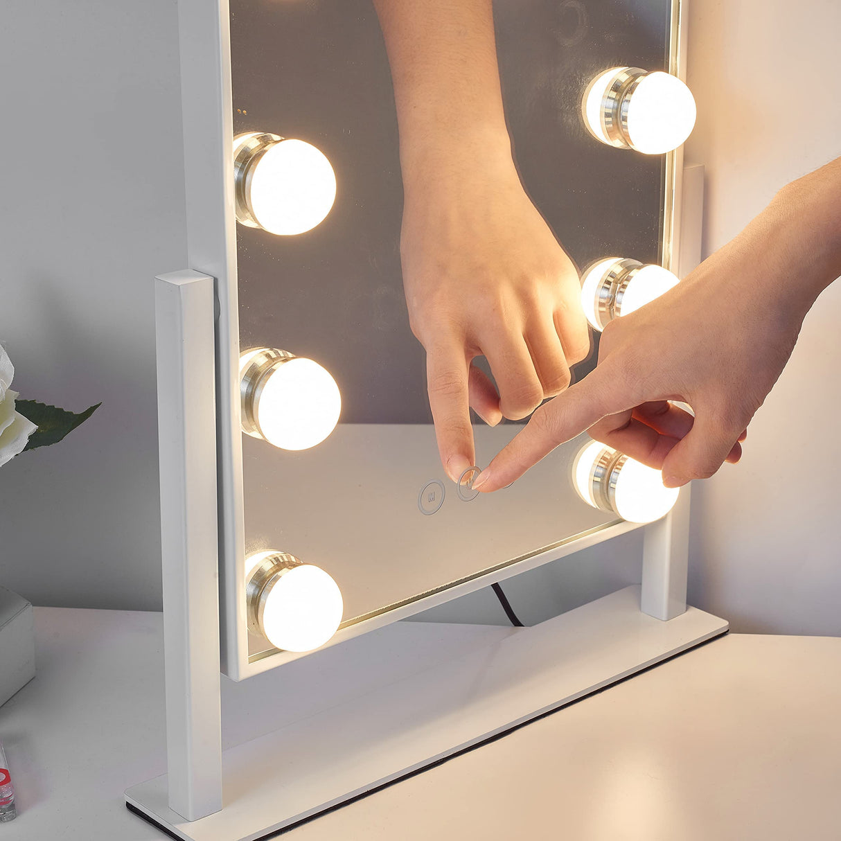 Kotdning Vanity Mirror with Lights,Lighted Vanity Mirror with 9 Dimmable Bulbs for Dressing Room & Bedroom,3 Color Lighting,Modes Detachable 10x Magnification 360°Ratation(White) 12" L x 14.4" W Kotdning