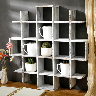Suzile Oversize Coffee Mug Display Rack Wooden Display Shelves Rustic Wooden Floating Curio Shelf Travel Wall Mounted Coffee Mug Rack Holder Shadow Box Shelf (5.1x5.1x3in,Farmhouse White)