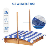 Mederra Kids Sandbox with Cover, 46'' Wooden Sand Box w/Adjustable Canopy, Outdoor Sandpit for Backyard Play, Light Brown Mederra