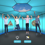 12FT Trampoline Tent Frameless Shade Cover with LED Light, Trampoline Accessory Tent Outdoor, Fit Round Trampoline with 8 Straight Poles – Blue Gardenature