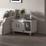 GDLF Modern Wood Pet Crate Cat Washroom Hidden Litter Box Enclosure Furniture House as Table Nightstand with Scratch Pad,Stackable (White) GDLF