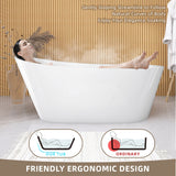 GETPRO Free Standing Tub 59" Acrylic Freestanding Bathtub, Adjustable Soaking Bath Tub Oval Shape with Integrated Slotted Overflow and Chrome Anti-clogging Drain Glossy White GETPRO