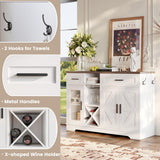 ANCTOR Coffee Bar Wine Cabinet, 47.3" Farmhouse Coffee Bar Cabinet with Glass Holders, Wine Bar Cabinet with 2 Drawers, Racks for Liquor, Wooden Sideboard for Dining Room, Living Room, White ANCTOR