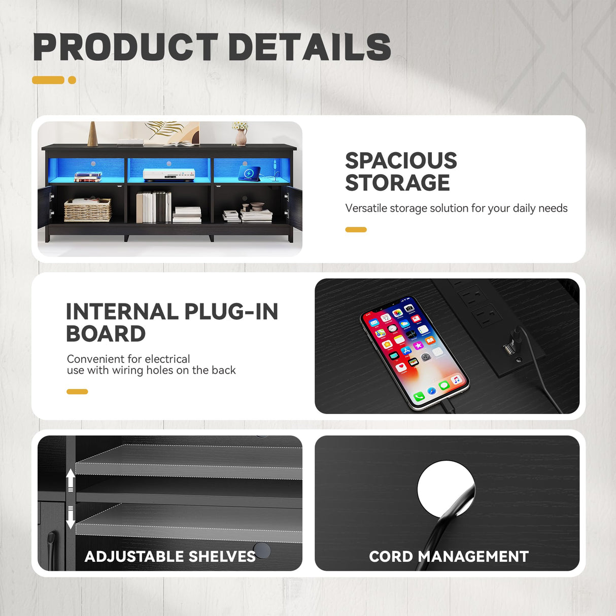 YITAHOME TV Stand for 80/75/70 Inch TVs with LED Lights, Farmhouse Entertainment Center with Storage Cabinets, Open Shelves & Adjustable Shelf for Living Room, Black YITAHOME