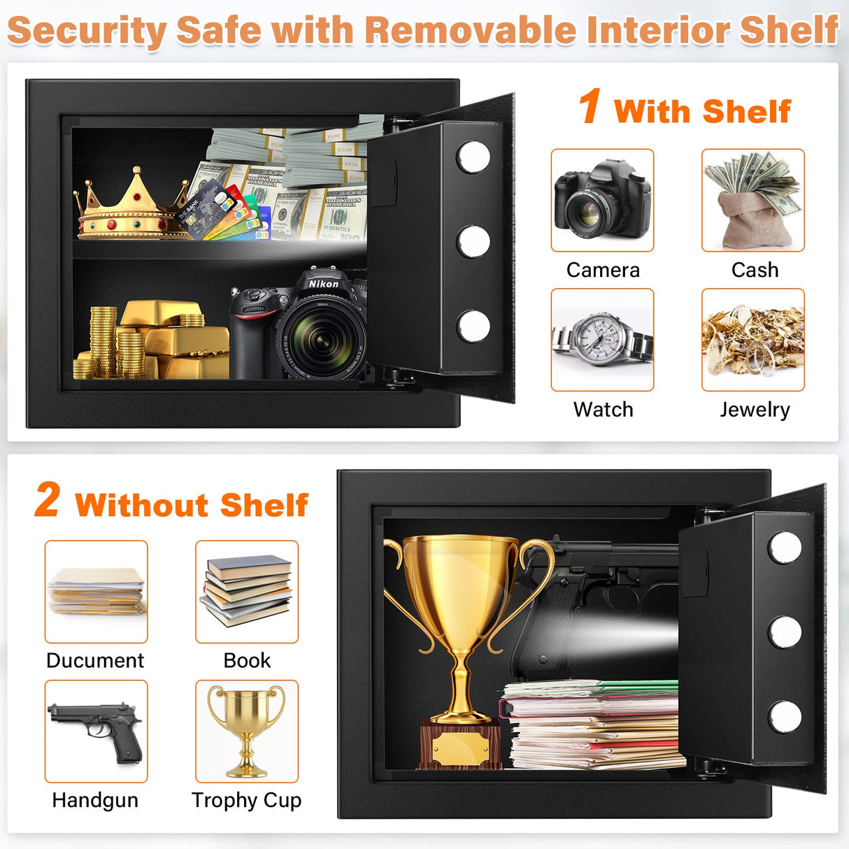 1.2 Cubic Home Safe with Fireproof Bag, Anti-Theft Safe Box for Pistol, Money, Medicine & Documents Tiskgg