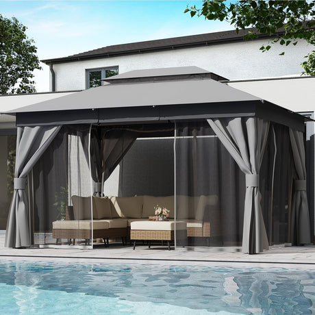 LAUSAINT HOME Outdoor Patio Gazebo 10'x13' with Expansion Bolts, Heavy Duty Party Tent & Shelter with Double Roofs, Mosquito Nettings and Privacy Screens for Backyard, Garden, Lawn, Smoke Grey LAUSAINT HOME