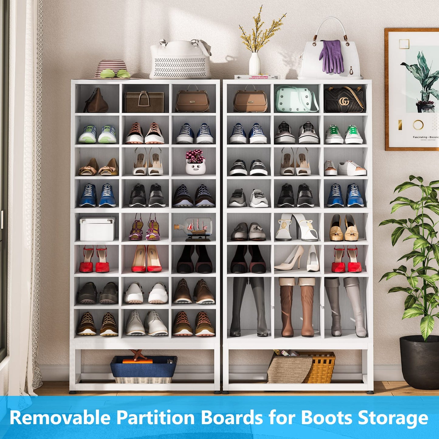 Tribesigns Shoe Storage Cabinet 55inch, 8-Tier Freestanding Cube Closet Organizers, 24 Pair White Shoe Rack Storage with Movable Partition Boards for Hallway, Bedroom, Closet, Entryway - WoodArtSupply