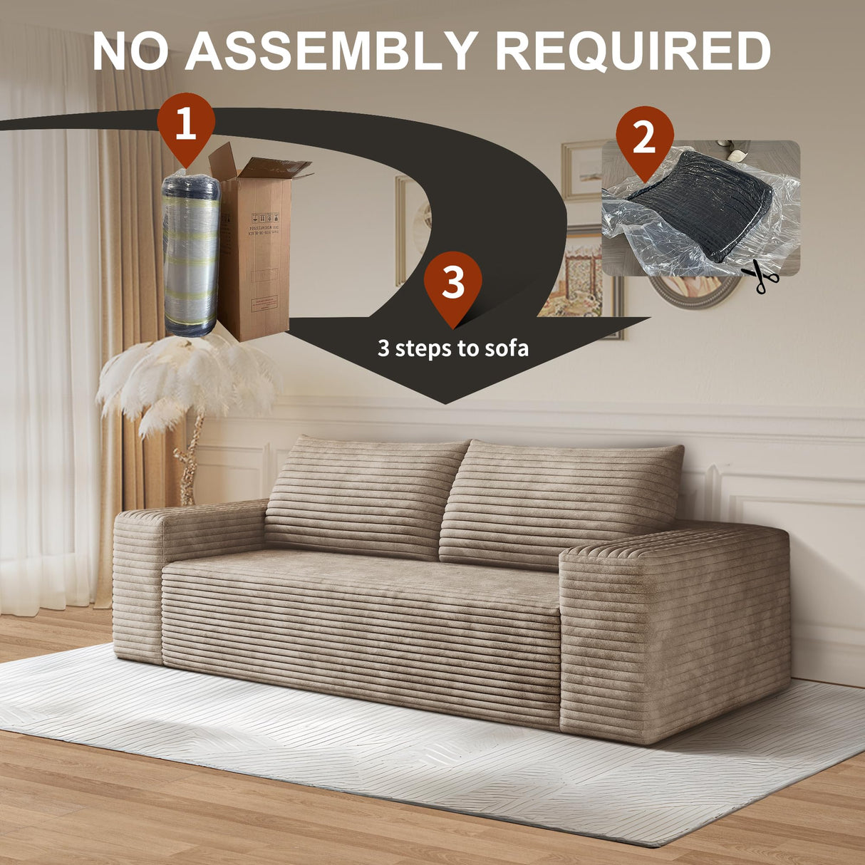 63" Corduroy Loveseat Sofa, 2-Seater Cloud Couch, Boneless Couch in a Box, Comfy Deep Seat Sofa with Memory Foam, Pillows and Wide Armrests, Modern Small Couches for Small Spaces, No Assembly (Camel) IZLKQC