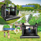 Black Inflatable Bounce House for Outdoor Backyard Wedding Decor with Blower PVC Inflatable Jumper Bouncy Castle House for Kids Bouncy Castle Jumping Bed for Party, 13ft x 11.5ft x 10ft awesmflate