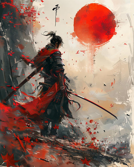 TUMOVO DIY Paint by Number for Adult, Warrior with Sword Painting by Numbers, Crimson Sun Adult Paint by Numbers Kits on Canvas, 16X20 Inch Paint by Numbers for Beginner Frameless TUMOVO