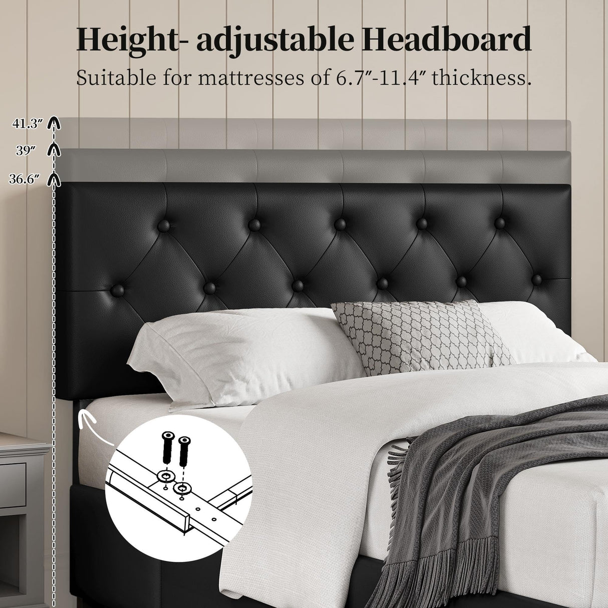 Yaheetech Full Bed Frame Upholstered Bed Frame with Adjustable Diamond Button-Tufted Headboard/3 Drawers Storage, Queen Platform Bed/Strong Wooden Slats, Black Full Bed Yaheetech