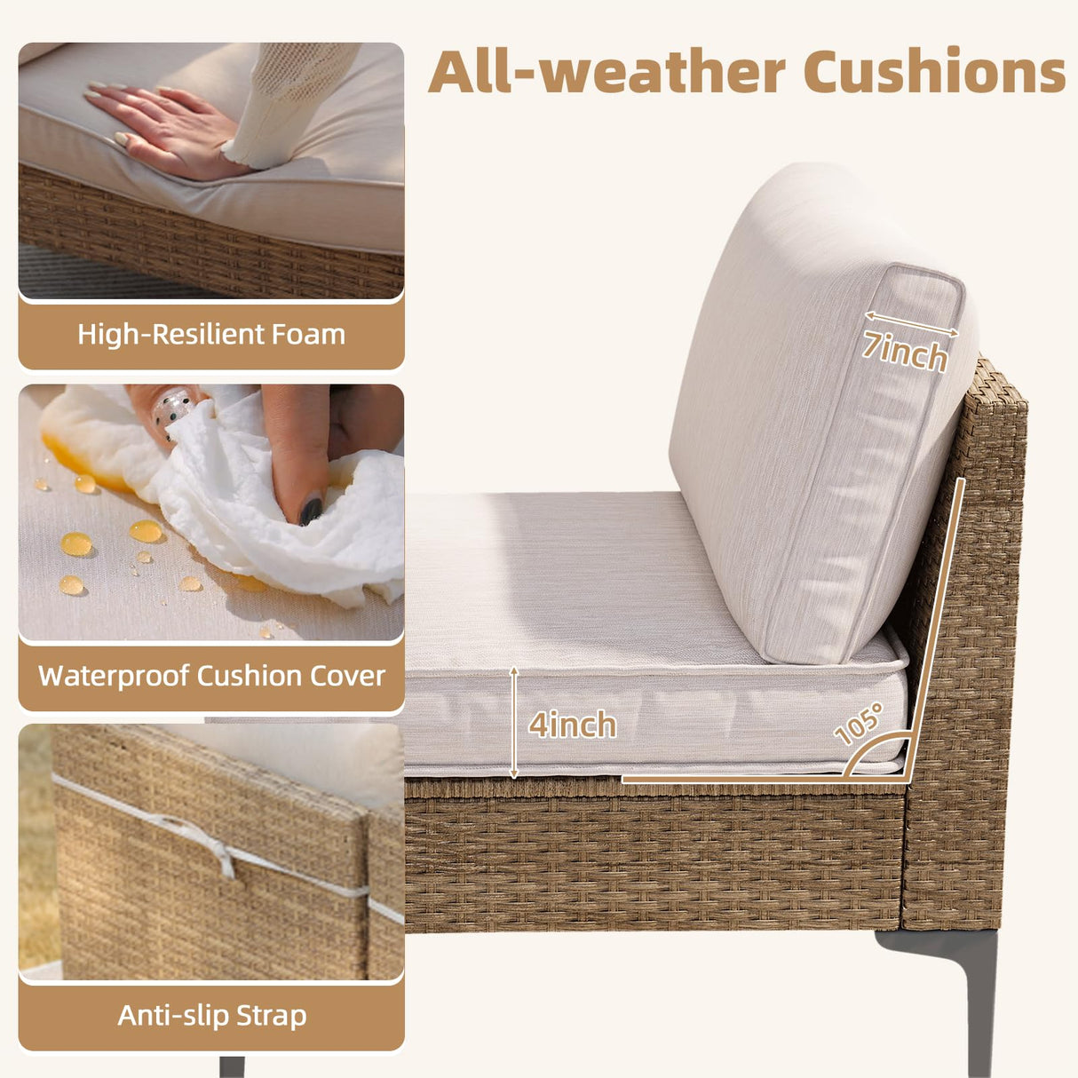 SunloungeCo 9-Piece Patio Furniture Set, Outdoor Wicker Sectional Sofa with Coffee Table, Anti-Slip & Thick All-Weather Cushions for Sunroom,Garden,Backyard, Beige SunloungeCo