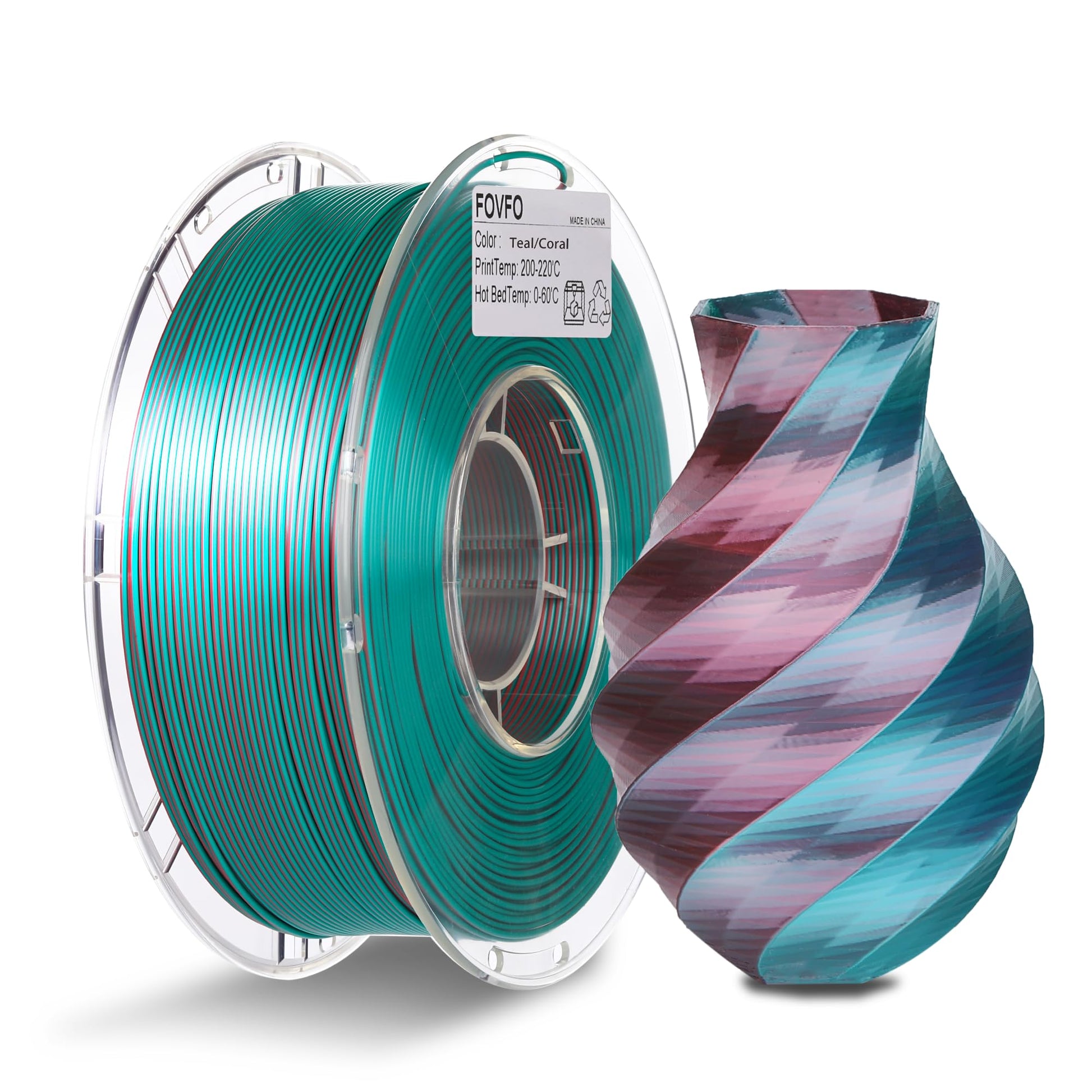 FOVFO PLA Filament 1.75mm, 3D Printer Filament Silk PLA Dual Color PLA Filament, PLA Filament, Color Change Every Inch Filament /-0.02mm, 1kg/2.2lb - WoodArtSupply