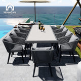Home Care Wholesale 11 Pieces Patio Dining Set for 10 - All Weather Outdoor Dining Sets, All in One Outdoor Table and Chairs, Wicker Outdoor Patio Furniture Sets with Cushions and Pillows, Grey Home Care Wholesale