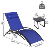 YITAHOME Outdoor Chaise Lounge Chair Set of 3, Pool Lounge Chairs with Side Table & 5-Position Adjustable Backrest, Sunbathing Recliner for Poolside, Backyard, Lawn, Deck - Navy YITAHOME