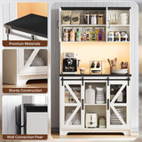 71" Tall Farmhouse Kitchen Pantry Storage Cabinet, Kitchen Storage Cabinets with LED Lights and Charging Station, Pantry Cabinet with Adjustable Shelves and Sliding Doors, Cupboard for Kitchen, White PPorfamilia