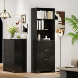 FTZxHKLX Modern Black Bookshelves and Bookcases with Drawers, 6 Tier Tall Bookshelf with Drawers, Industrial Wood Bookcase, Floor Standing Display Case with Storage,Living Room,Office FTZxHKLX