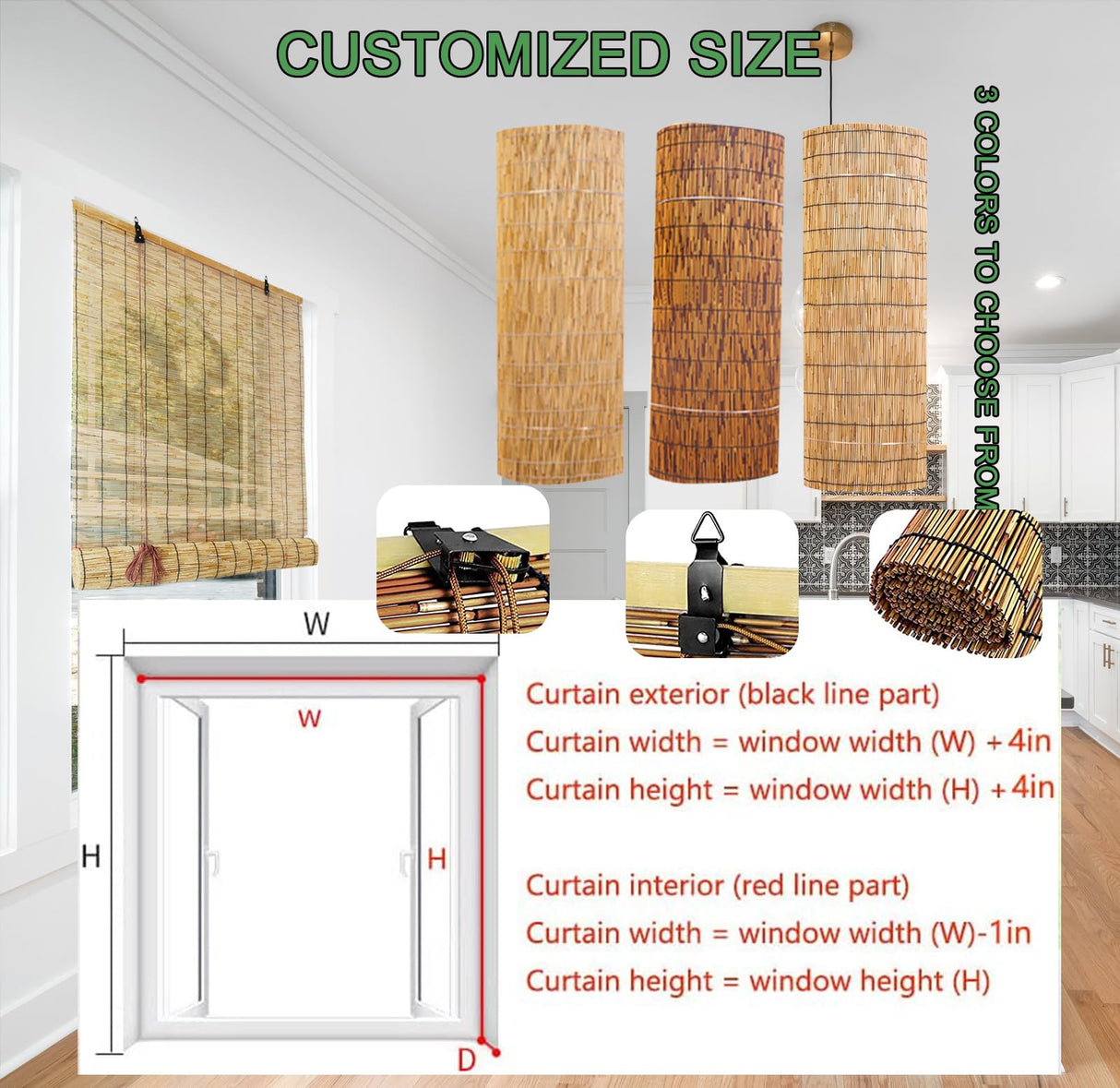 WAYRGN Natural Hand-Woven Bamboo Roller Blinds for Outdoor and Indoor Use WAYRGN