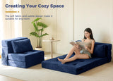 MAXYOYO Convertible Sofa Bed, Fold Out Loveseat Sleeper Sofa with Pillow, 4 in 1 Tufted Folding Couch Bed Foam Floor Couch, Lazy Chair for Living Room Bedroom Guest Room, Navy MAXYOYO