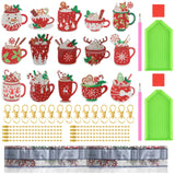 BBTO 15 Pieces Christmas Diamond Painting Keychain Ornaments 5D DIY Hot Cocoa Art for Kids Crafts Family Decor (Cute) BBTO