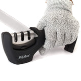 4-in-1 Kitchen Knife Accessories: 3-Stage Knife Sharpener Helps Repair, Restore, Polish Blades and Cut-Resistant Glove (Black) KITCHELLENCE