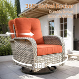 HOOOWOOO Outdoor Patio Furniture Set,8 Pieces Wicker Out Door Sectional Furniture L Shaped Couch,Patio Conversation Sets with Swivel Rocking Chair LED Table,Brick Red HOOOWOOO
