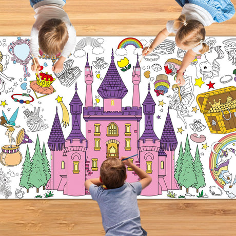 Zhzcncg Princess Party Giant Coloring Poster,30x72 Inch Drawing Paper oloring Table Cloth,DIY Princess Activity Tablecloth Magical Castle for Kids Birthday Themed Wall Home Classroom Party Suppiles Zhzcncg
