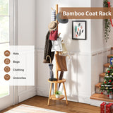 FILWH Freestanding Coat Rack with Umbrella Organizer Tray Bamboo Coat Tree Rack with 8 Hook Stand for Clothes Bag Hats Entryway Hanger Stand(Nature) FILWH