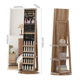 LVSOMT 360° Swivel Jewelry Cabinet with Full Length Mirror, 63" Large Jewelry Armoire Organizer, Lockable Mirror with Jewelry Storage, Floor Standing Mirror, Rear Storage Shelves LVSOMT