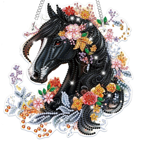 Bowetile Hanging Diamond Art Horse Kits for Adults Beginners, 5D Special Shape Diamond Painting Horse Kits, Animal Diamond Gem Art Suncatchers Painting Pendant Ornament for Home Garden Wall Decor Bowetile