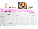 EnHomee 55" W White Dresser for Bedroom with 10 Drawers Long Dressers & Chests of Drawers with LED Lights & Power Outlets Large Dresser for Bedroom Dresser for Closet, Hallway, Metal Frame, White EnHomee