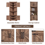 JXQTLINGMU Farmhouse Corner Cabinet, Tall Corner Bathroom Storage Cabinet with Barn Door & Adjustable Shelves, for Living Room, Kitchen,Utility Room (Rustic Brown) JXQTLINGMU