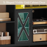 YITAHOME 33.5'' Tall TV Stands for Living Room, TV Entertainment Center with LED Light, TV Stand for TVs up to 70 Inch, Tall TV Console Cabinet with Power Outlets, Black YITAHOME