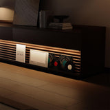 POVISON Mid Century Modern TV Stand, 78.74" Entertainment Center with LED Light, Walnut Solid Wood TV Console for Living Room, TV Stand with Storage POVISON