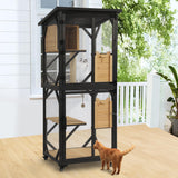 MAGIC UNION 71" Catio Outdoor Cat Enclosure Window Access, 4 Tiers Cats Playpen Catio with Wheels, Resting Box & Waterproof Roof, Indoor Large Cat House Cage with Scratching Post Sisal Ball (Black) MAGIC UNION