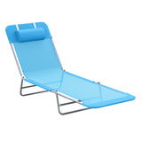 Outsunny Folding Chaise Lounge Pool Chairs, Outdoor Sun Tanning Chairs with Pillow, Reclining Back, Steel Frame & Breathable Mesh for Beach, Yard, Patio, Blue Outsunny