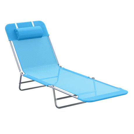 Outsunny Folding Chaise Lounge Pool Chairs, Outdoor Sun Tanning Chairs with Pillow, Reclining Back, Steel Frame & Breathable Mesh for Beach, Yard, Patio, Blue Outsunny