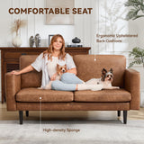 Kingfun 65" Loveseat Sofa, Faux Leather Love Seat Couch, Mid Century Modern Couch with Solid Wooden Frame for Living Room & Bedroom in Small Spaces, Brown Kingfun