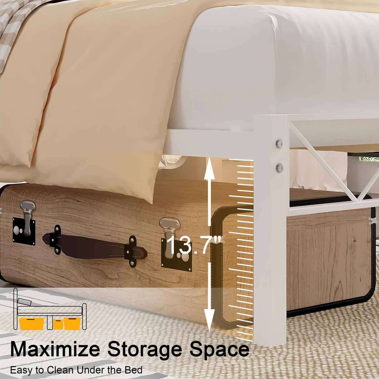 VECELO Twin Size Bed Frame with Headboard, Heavy-Duty Platform Bedframe with Metal Slats Support, No Box Spring Needed, Easy Assembly, White & Natural VECELO