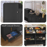 MOIANJI Modern Shoe Cabinet with 4 Flip Drawers, Large Shoe Storage Cabinet with Hidden Stool & Adjustable Shelves, Wood Shoe Rack Organizer for Entryway Foyer Hallway Living Room, Black MOIANJI