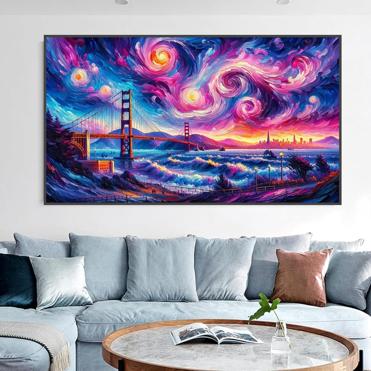 ijbnhd Large Diamond Painting Kits for Adults, 5D Van Gogh Extra Large Diamond Art Kits for Adults, DIY Full Drill Round San Francisco Bridge Gem Art for Home Wall Decor Gift 16X28inch ijbnhd