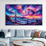 ijbnhd Large Diamond Painting Kits for Adults, 5D Van Gogh Extra Large Diamond Art Kits for Adults, DIY Full Drill Round San Francisco Bridge Gem Art for Home Wall Decor Gift 16X28inch ijbnhd