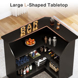 Tribesigns Bar Cabinet, L-Shaped Home Bar Table with Stemware Racks, 4-Tier Corner Bar Unit Liquor Wine Bar Table Reception Desk for Home Pub, Black Tribesigns
