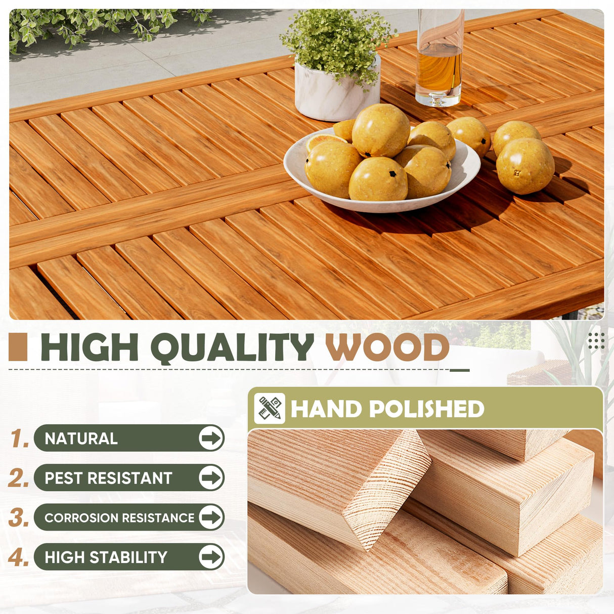 Devoko Patio Bar Set 5 Pieces Acacia Wood Patio High Top Bar Table and Stools Chairs Set Foldable Outdoor Bar Stools Set of 2 for Garden, Balcony Devoko