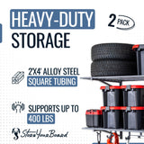 StoreYourBoard 2 Pack Heavy Duty Garage Wall Shelves, 2' x 4' Wall Mount Storage Shelf with Hooks, Hammered Gray Finish, Holds 200 lbs Each StoreYourBoard